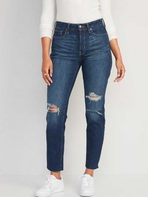 Old Navy High-Waisted Button-Fly O.G. Gerade Ripped Cut-Off Jeans Jeans Damen Cyrano | 6170EYZCK