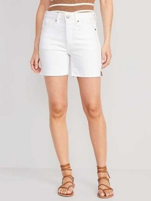 Old Navy High-Waisted Button-Fly OG Gerade White-Wash Side-Slit Cut-Off Jean Shorts Kurze Hose Damen Weiß | 7214PONMF