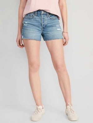 Old Navy High-Waisted Button-Fly O.G. Gerade Ripped Side-Slit Jean Shorts Kurze Hose Damen Lila | 8053PLOWR