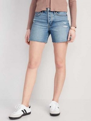 Old Navy High-Waisted Button-Fly OG Gerade Ripped Side-Slit Jean Shorts Kurze Hose Damen Lila | 9146OJRZS