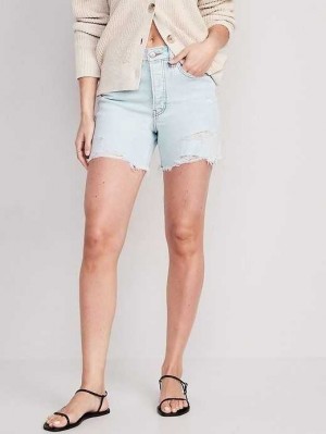 Old Navy High-Waisted Button-Fly OG Gerade Ripped Cut-Off Jean Shorts Kurze Hose Damen Leif | 9481KEUTD