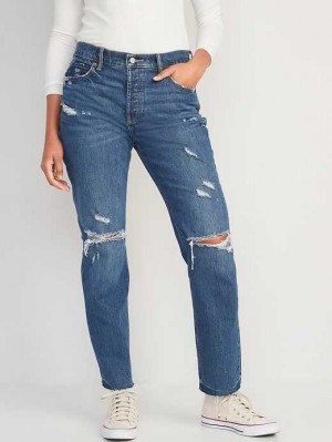 Old Navy High-Waisted Button-Fly Slouchy Gerade Ripped Cut-Off Jeans Jeans Damen Zuri | 2410MGPRF
