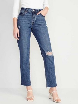 Old Navy High-Waisted Button-Fly Slouchy Gerade Ripped Jeans Jeans Damen Susie May | 3864UABKZ