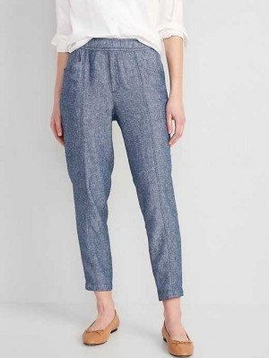 Old Navy High-Waisted Chambray Cropped Linen-Blend Tapered Pants Hose Damen Blau | 7218GFSKY