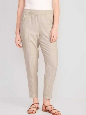 Old Navy High-Waisted Cropped Linen-Blend Tapered Pants Hose Damen Beige | 6319PELCI