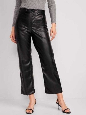 Old Navy High-Waisted Faux-Leder Cropped Weite-Leg Pants Hose Damen Schwarz | 9471MTEPK