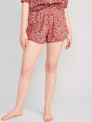 Old Navy High-Waisted Floral Pajama Shorts -- 3-inch inseam Pyjama Damen Rot | 9423AMGJO