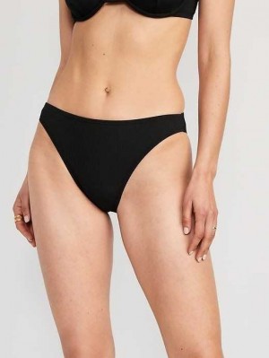 Old Navy High-Waisted French-Cut Gerippt Bikini Swim Bottoms Badeanzüge Damen Schwarz | 1920IWOPD