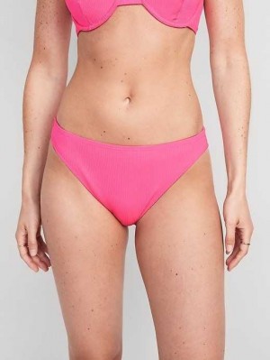 Old Navy High-Waisted French-Cut Gerippt Bikini Swim Bottoms Badeanzüge Damen Neon Petunia | 0593WDLKN