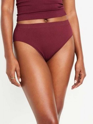 Old Navy High-Waisted French-Cut Seamless Rib-Knit Bikini Underwear Unterwäsche Damen Rot Bordeaux | 3027BXQHV