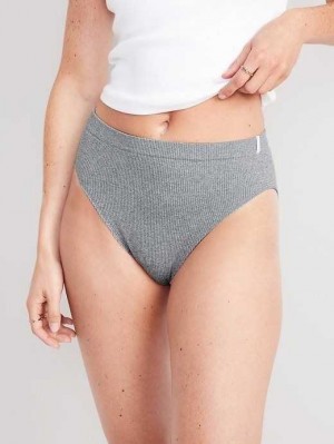 Old Navy High-Waisted French-Cut Seamless Rib-Knit Bikini Underwear Unterwäsche Damen Grau | 3460KCJIB