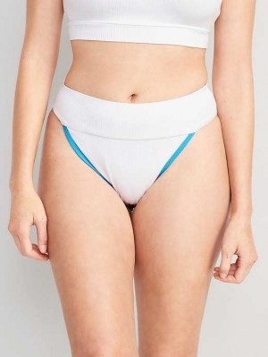 Old Navy High-Waisted Gerippt French-Cut Bikini Swim Bottoms Badeanzüge Damen Weiß | 7546ILPUZ