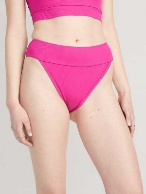 Old Navy High-Waisted Gerippt French-Cut Bikini Swim Bottoms Badeanzüge Damen Flamingo | 7680IWJMT