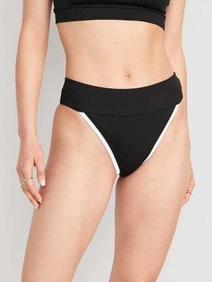 Old Navy High-Waisted Gerippt French-Cut Bikini Swim Bottoms Badeanzüge Damen Schwarz | 0849DPXIA