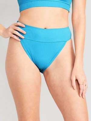 Old Navy High-Waisted Gerippt French-Cut Bikini Swim Bottoms Badeanzüge Damen Blau | 8174CSONB