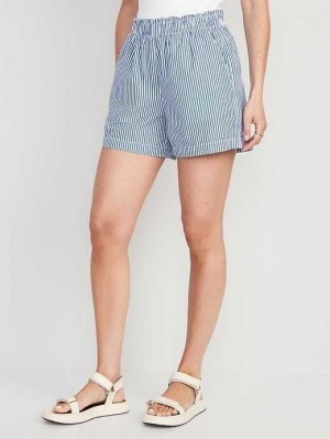 Old Navy High-Waisted Gestreift Pull-On Shorts Kurze Hose Damen Weiß Blau | 5462PFLEM