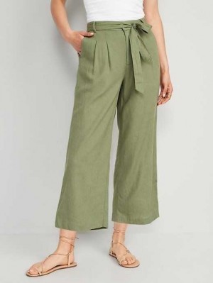 Old Navy High-Waisted Linen-Blend Cropped Weite-Leg Pants Hose Damen Bare Ground | 6291JCZIP