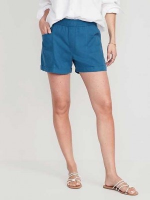 Old Navy High-Waisted Linen-Blend Utility Shorts Kurze Hose Damen Blau | 2369JZYGH