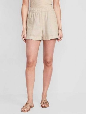 Old Navy High-Waisted Linen-Blend Utility Shorts Kurze Hose Damen Beige | 7908PECQD