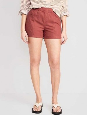 Old Navy High-Waisted Linen-Blend Utility Shorts Kurze Hose Damen Dunkelrot | 8605LQVRX