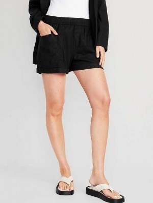 Old Navy High-Waisted Linen-Blend Utility Shorts Kurze Hose Damen Schwarz | 8923MBJTZ