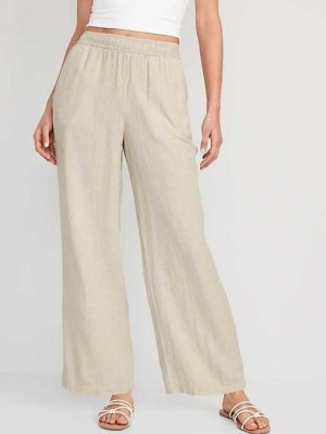 Old Navy High-Waisted Linen-Blend Weite-Leg Pants Hose Damen Beige | 3847CYBZQ