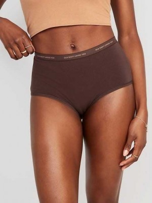 Old Navy High-Waisted Logo Graphic Bikini Underwear Unterwäsche Damen French Roast | 0769FQJHX