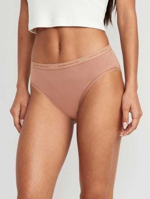 Old Navy High-Waisted Logo Graphic Klassische Bikini Underwear Unterwäsche Damen Cocoa Fawn | 2713MDWJL