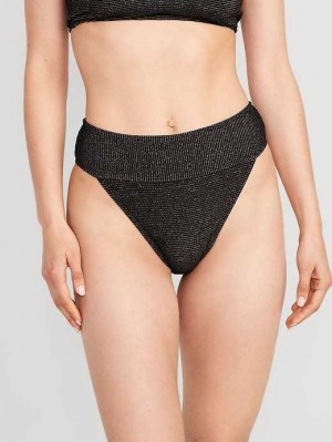 Old Navy High-Waisted Metallic Shine Bikini Swim Bottoms Badeanzüge Damen Schwarz | 6245PYDXU
