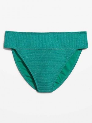 Old Navy High-Waisted Metallic Shine Bikini Swim Bottoms Badeanzüge Damen Grün | 9865UYFXE