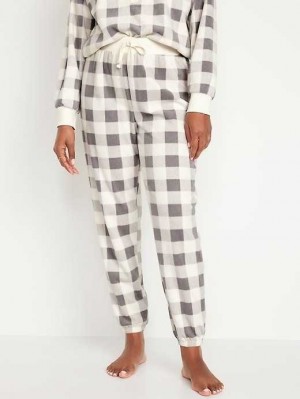 Old Navy High-Waisted Micro Fleece Pajama Jogger Pants Pyjama Damen Weiß Grau | 0579UZHPR
