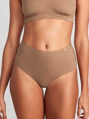 Old Navy High-Waisted No-Show Bikini Underwear Unterwäsche Damen Cocoa Fawn | 7021ETCXA