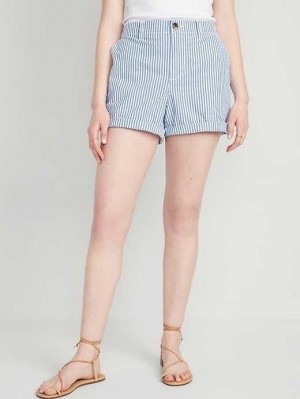 Old Navy High-Waisted OGC Chino Seersucker Pull-On Shorts Kurze Hose Damen Blau | 5201ZHRSC