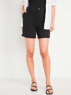 Old Navy High-Waisted OGC Pull-On Chino Shorts Kurze Hose Damen Schwarz | 6075SARBY