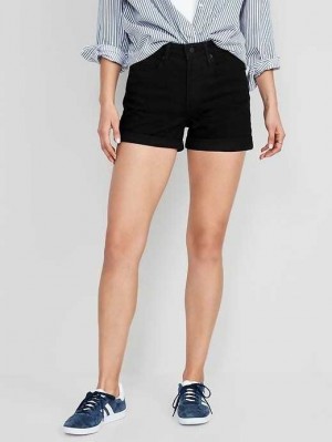 Old Navy High-Waisted OG Cuffed Black Jean Shorts Unterteile Damen Schwarz | 0497UVGWF