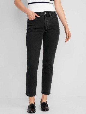 Old Navy High-Waisted OG Gerade Black Cutoff Jeans Jeans Damen Schwarz | 9047QGJMY