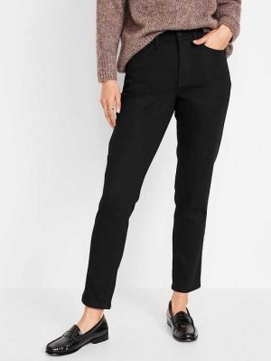 Old Navy High-Waisted OG Gerade Built-In Warm Ankle Jeans Jeans Damen Schwarz | 6350XUMNQ