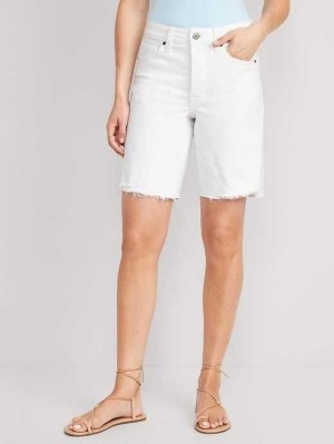 Old Navy High-Waisted OG Gerade Button-Fly White Jean Shorts Kurze Hose Damen Weiß | 2953SXBGV