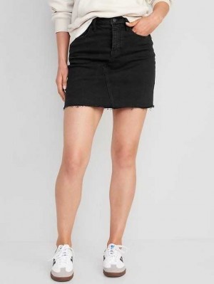 Old Navy High-Waisted OG Gerade Button-Fly Black Mini Jean Skirt Unterteile Damen Schwarz | 3921DTJLB
