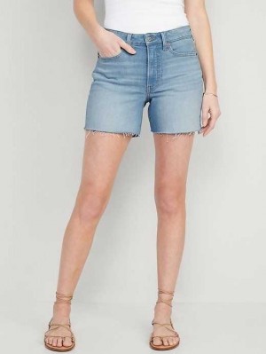 Old Navy High-Waisted OG Gerade Cut-Off Jean Shorts Kurze Hose Damen Hellwaschen | 0596ZEWHQ