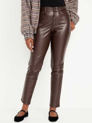 Old Navy High-Waisted OG Gerade Faux-Leder Ankle Pants Jeans Damen Braun | 0423BZXFQ