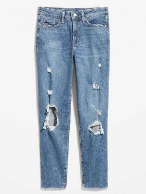 Old Navy High-Waisted OG Gerade Ripped Ankle Jeans Jeans Damen Saylor | 6019ULGVQ