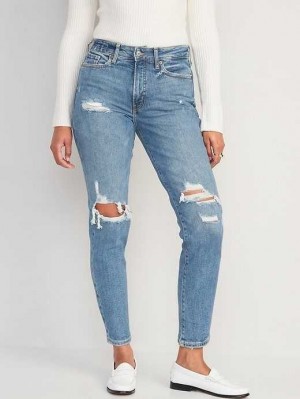 Old Navy High-Waisted OG Gerade Ripped Jeans Jeans Damen What A Dahlia | 7930WEYAN