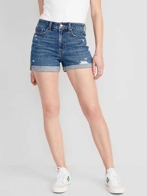 Old Navy High-Waisted O.G. Gerade Ripped Jean Shorts Kurze Hose Damen Waschen | 0918LGCXF