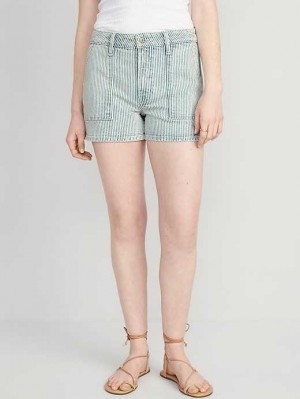 Old Navy High-Waisted OG Gerade Utility Shorts Kurze Hose Damen Stripes | 9362TEAUQ