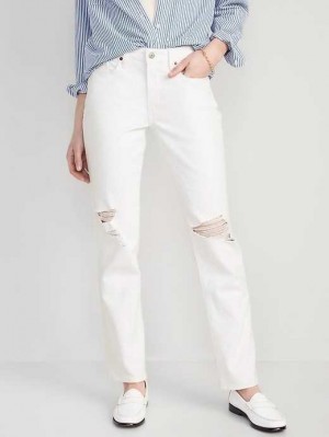 Old Navy High-Waisted OG Gerade White-Wash Ripped Jeans Jeans Damen Weiß | 0249HZLGW