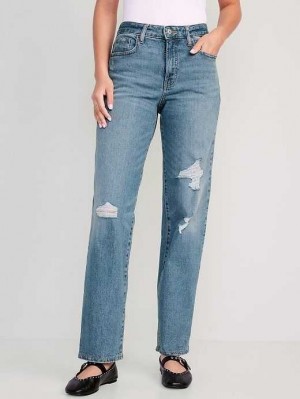 Old Navy High-Waisted OG Loose Baumwoll-Hemp Blend Jeans Jeans Damen Medium Distressed | 1036TJSQA