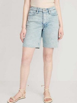 Old Navy High-Waisted OG Loose Button-Fly Jean Shorts Kurze Hose Damen Leif Damage | 5720QWPCL