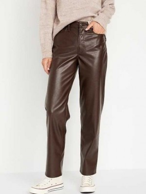 Old Navy High-Waisted OG Loose Faux-Leder Pants Jeans Damen Braun | 4276SVMDH