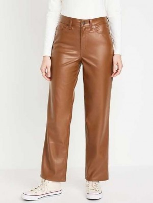 Old Navy High-Waisted OG Loose Faux-Leder Pants Jeans Damen Hellbraun | 0536MQAEC